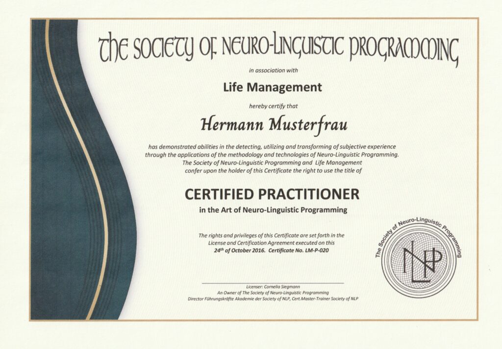 Offizielle NLP Zertifizierung – Society of NLP für Practitioner & Master