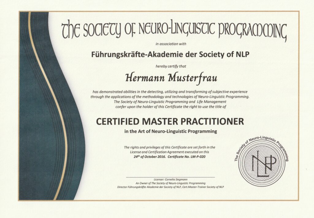 Offizielle NLP Zertifizierung – Society of NLP für Practitioner & Master