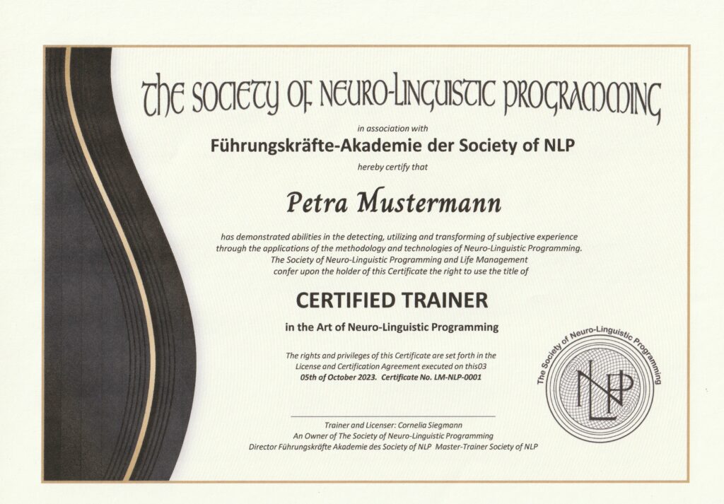 Zertifikat für NLP-Trainer der Society of NLP – Offiziell & anerkannt