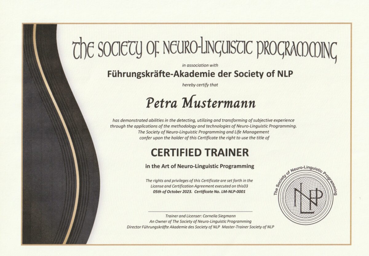 Zertifikat für NLP-Trainer der Society of NLP – Offiziell & anerkannt